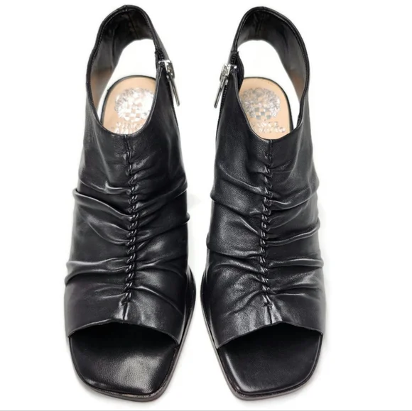 Vince Camuto Jenett Black Leather Rouched Open-Toe Sling-Back High-Heel Sandals - Picture 5 of 11